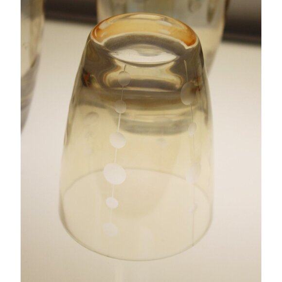 5 Lowball Amber gold Lusterware Etch Circle Glasses Drinking Polka Dot Drinkware - Picture 3 of 5